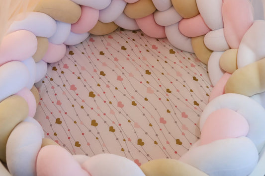 Cerceaf Rotund cu inimioare 75x75 / cerceaf pentru pat rotund cu elastic / Cerceaf cu inimioare