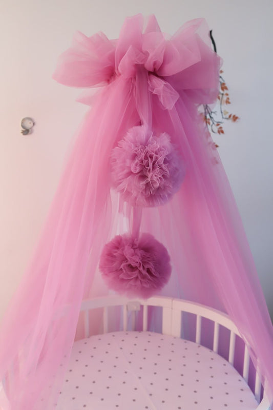 Baldacchino viola per bambine / baldacchino con pompon per culla / 10 m
