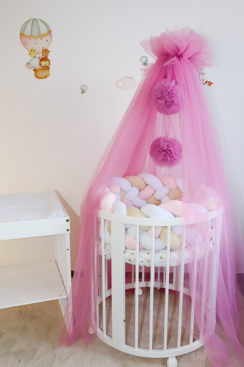 Baldacchino viola per bambine / baldacchino con pompon per culla / 10 m