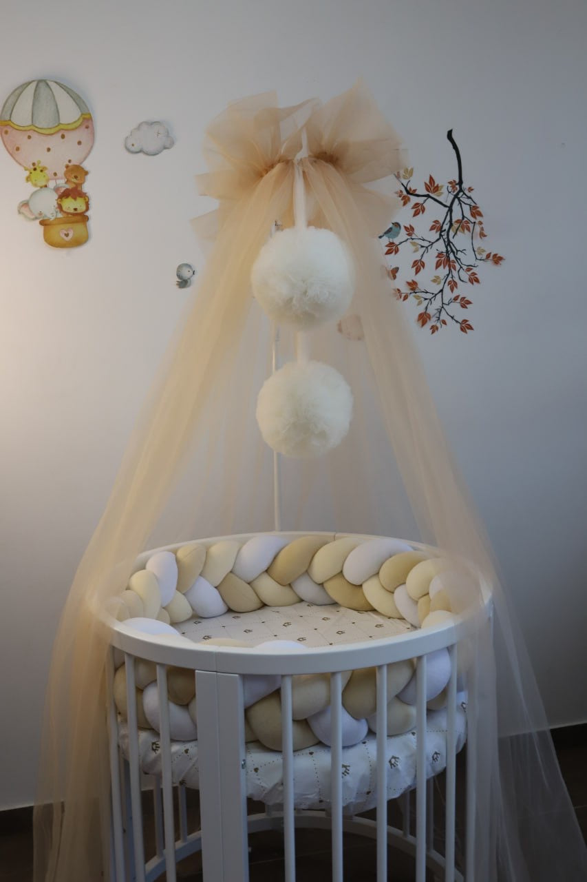 Baldacchino beige con pompon - 10 m / baldacchino per lettino