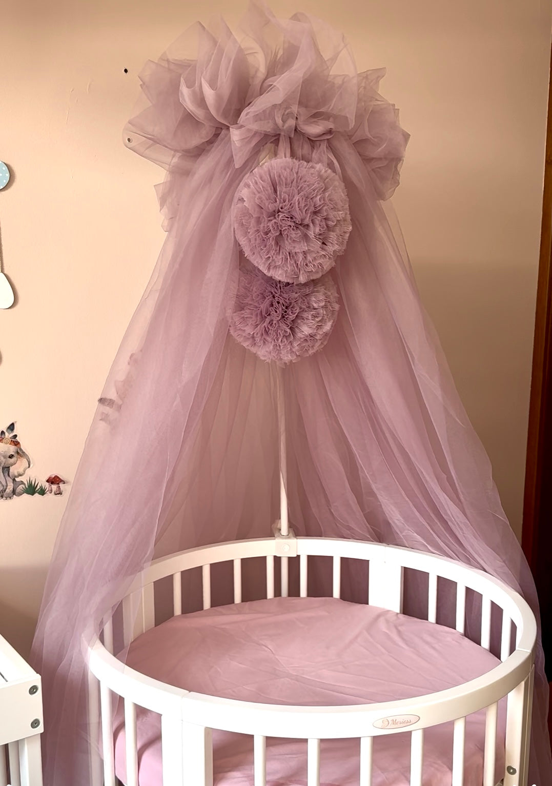 Baldachin fin cu două pompoane și lungimea de 10 m, roz plămâniu