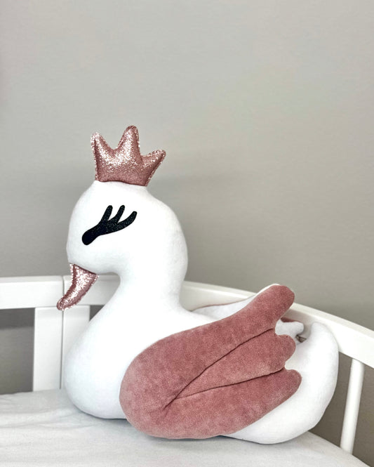 Lebădă decorativă din velur moale cu umplutură hipoalergenică – decor pentru camera copilului. ROZ PRĂFUIT