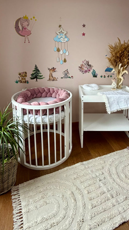 Protecție împletită pentru pătuț – Roz închis 230 cm din velur moale catifelat