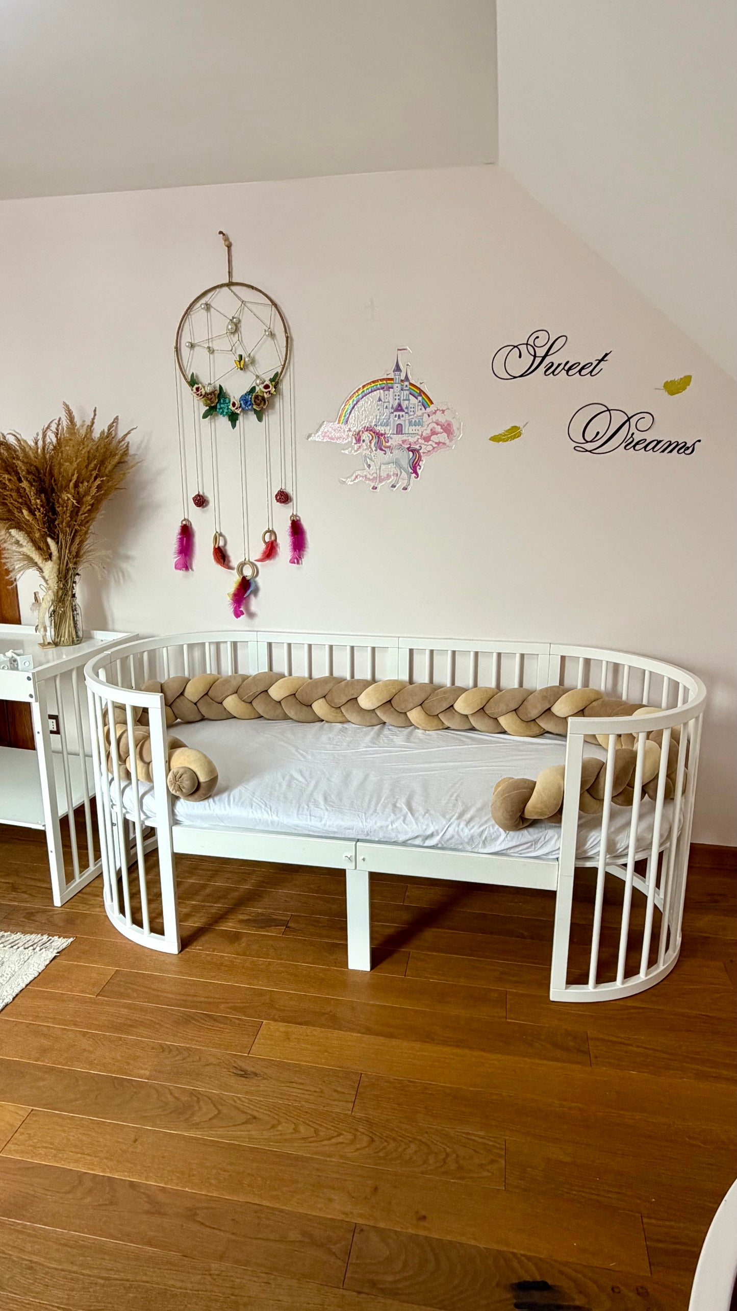 Protecție împletită pentru pătuț – 350 cm maro+bej
