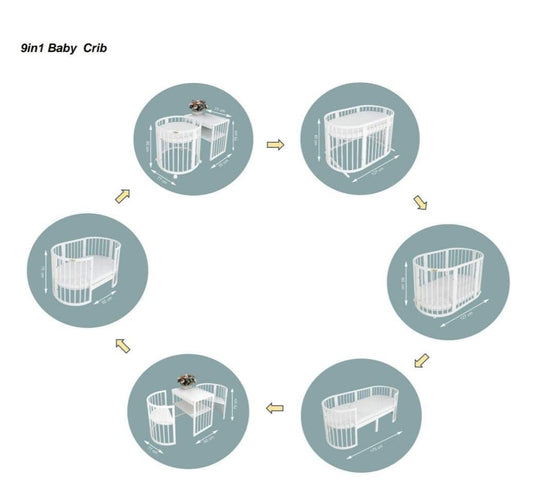 Pătuț transformabil 9 in 1 cu coronițe