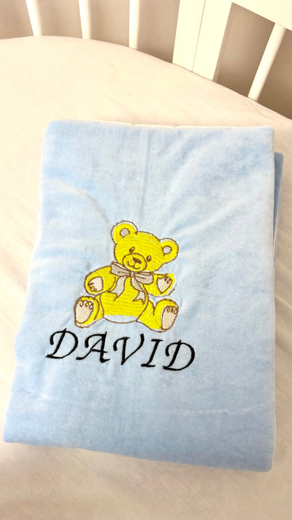 Păturică plăpumioară personalizată cu fața dublă- velur și bumbac 100%. Albastru