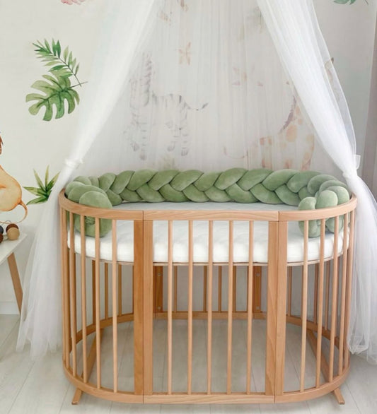 Protecție împletită verde pentru pătuț, 3 tuburi, 230 cm, velur moale, umplutură hipoalergenică